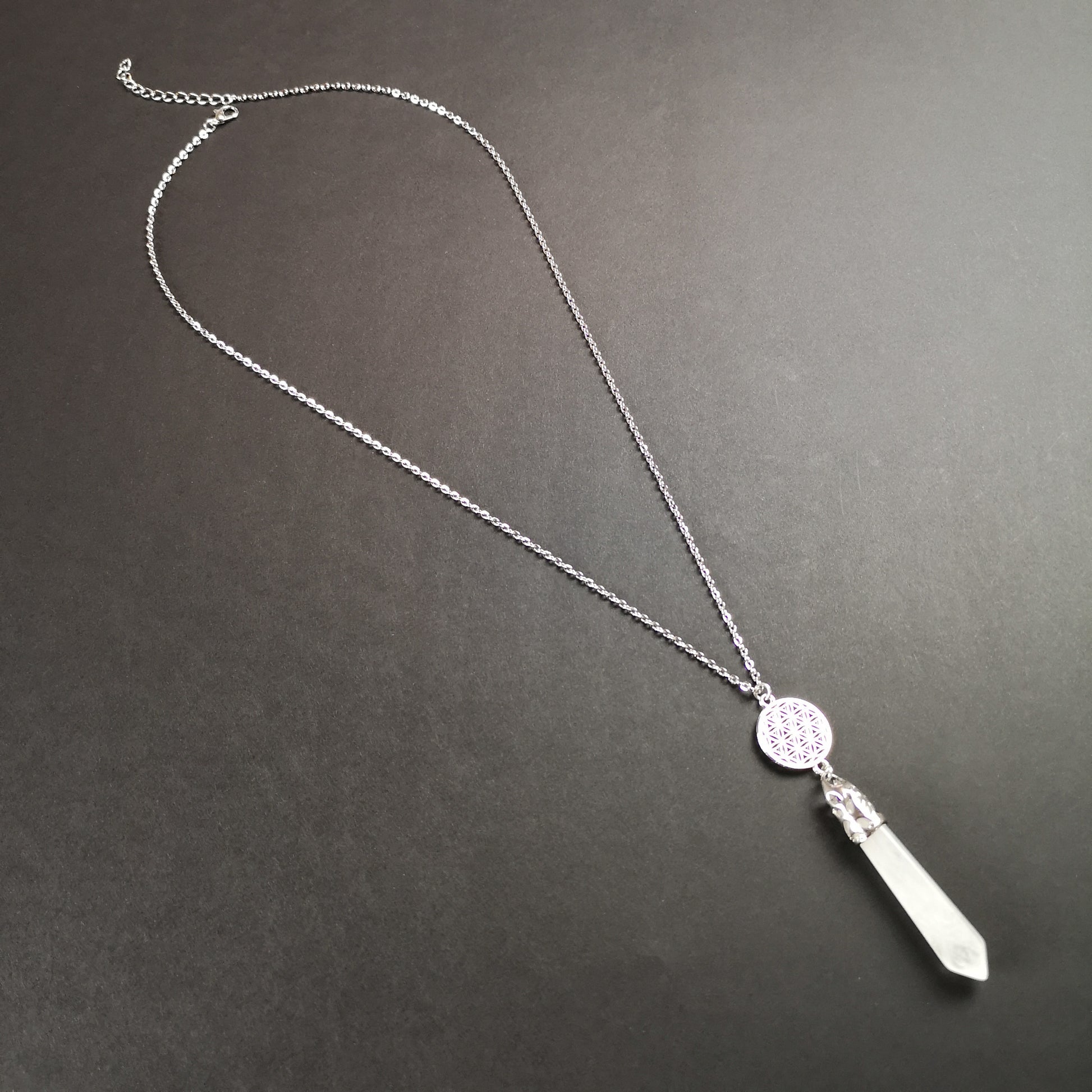 Quartz crystal flower of life pendulum necklace