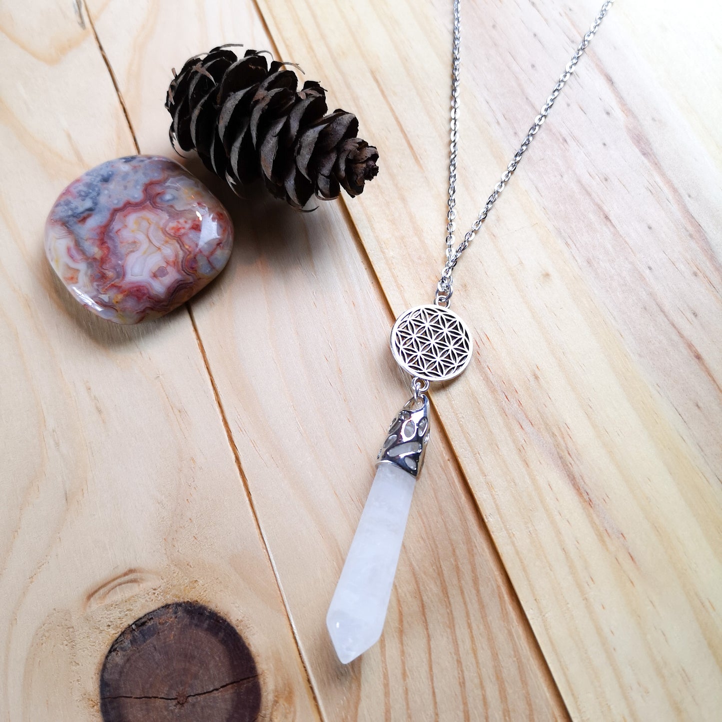 Quartz crystal flower of life pendulum necklace Baguette Magick