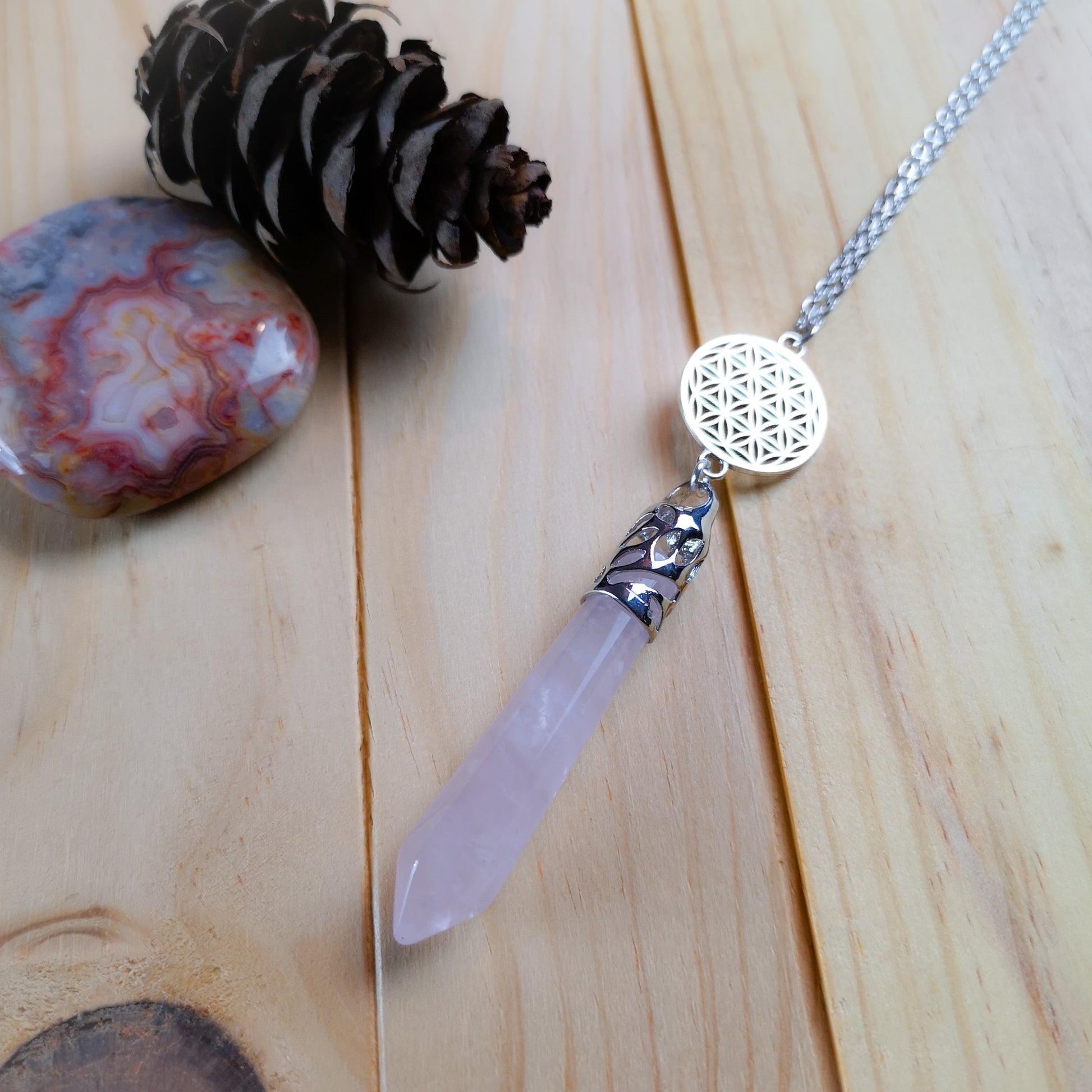pendulum Rose quartz flower of life pendulum necklace The French Witch shop