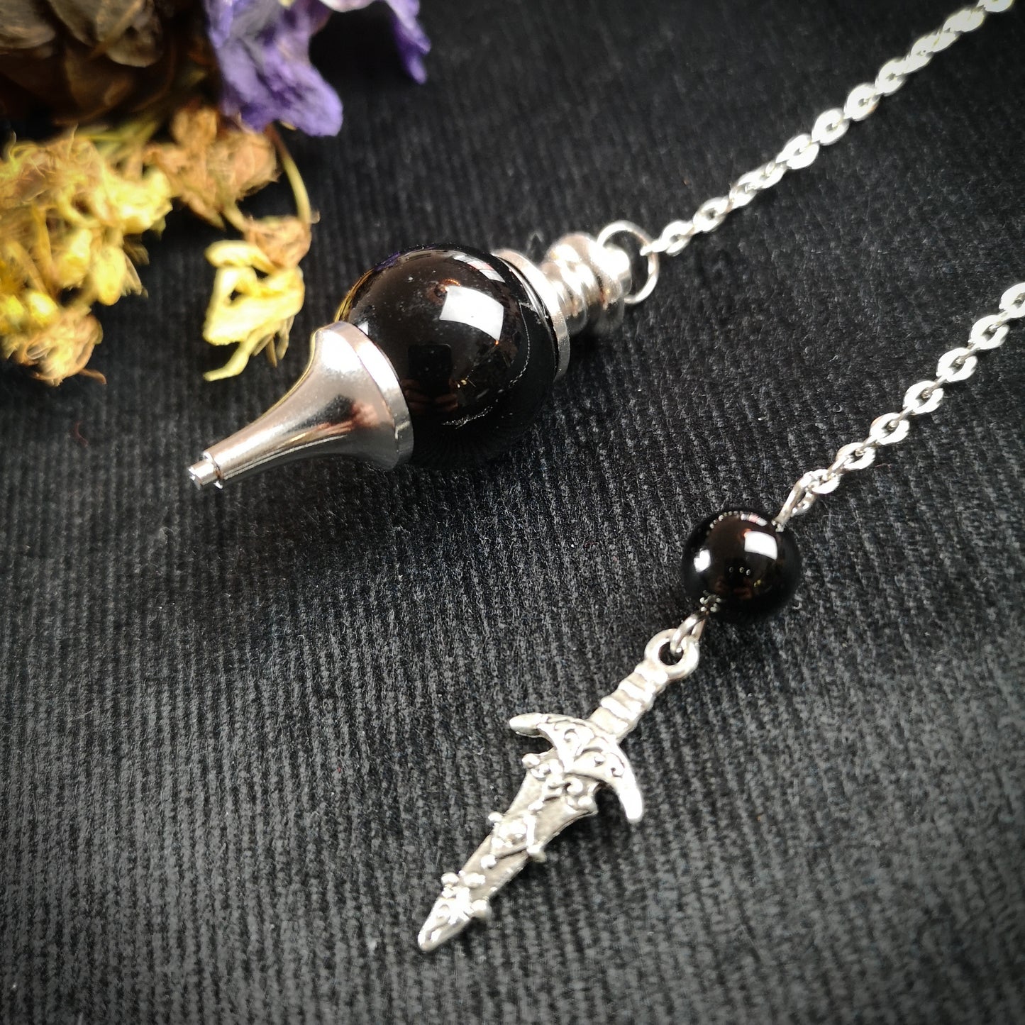 Black agate, obsidian and dagger Sephoroton dowsing pendulum - The French Witch shop