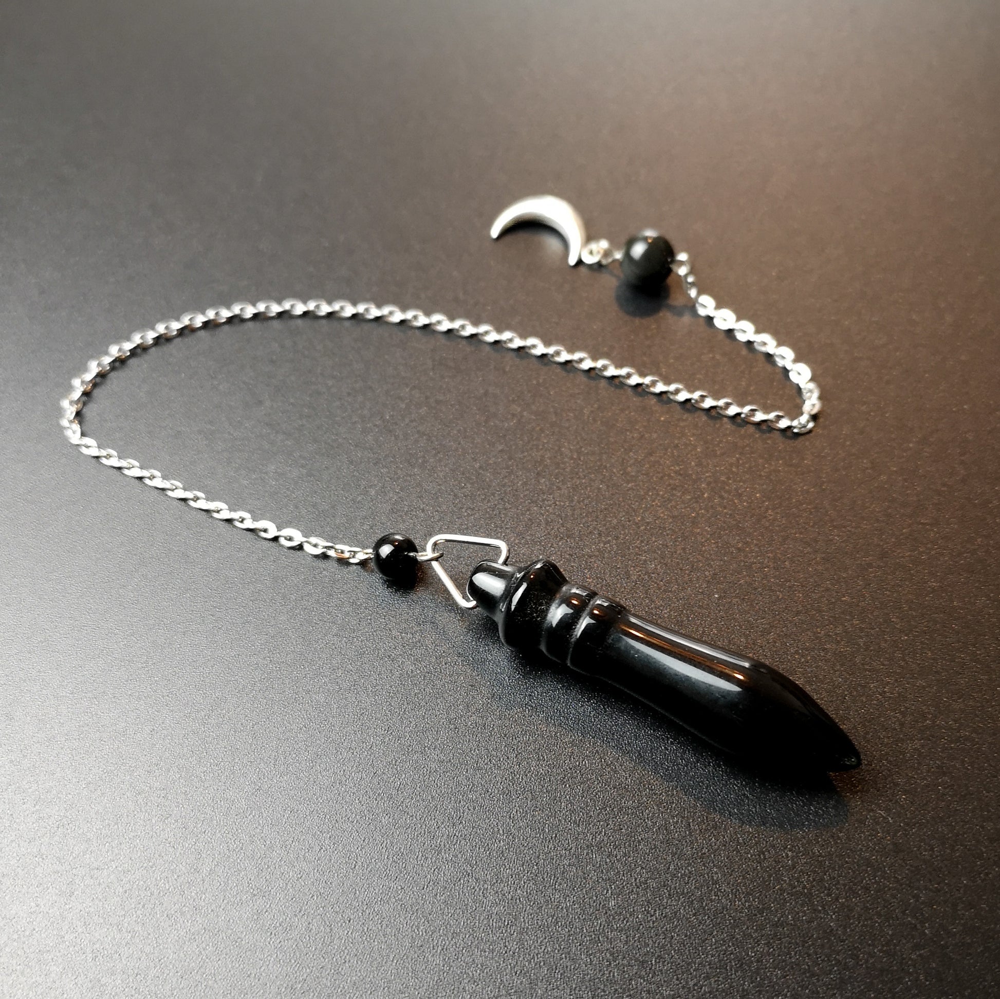 Egyptian Thot pendulum black agate, obsidian and crescent Moon - The French Witch shop