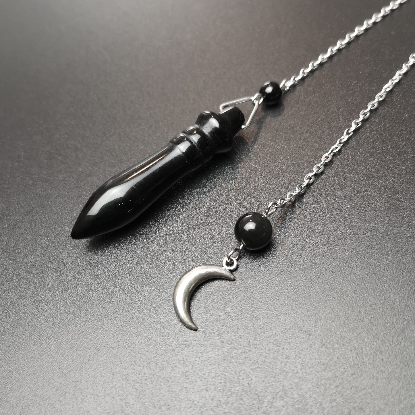 Egyptian Thot pendulum black agate, obsidian and crescent Moon Baguette Magick