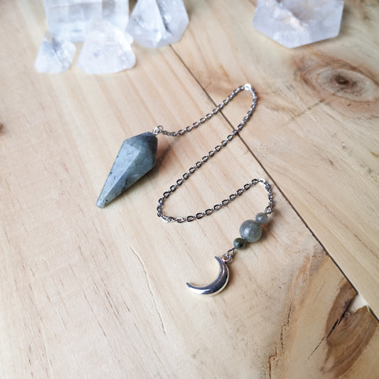 Labradorite and Moon crescent divination dowsing pendulum The French Witch shop