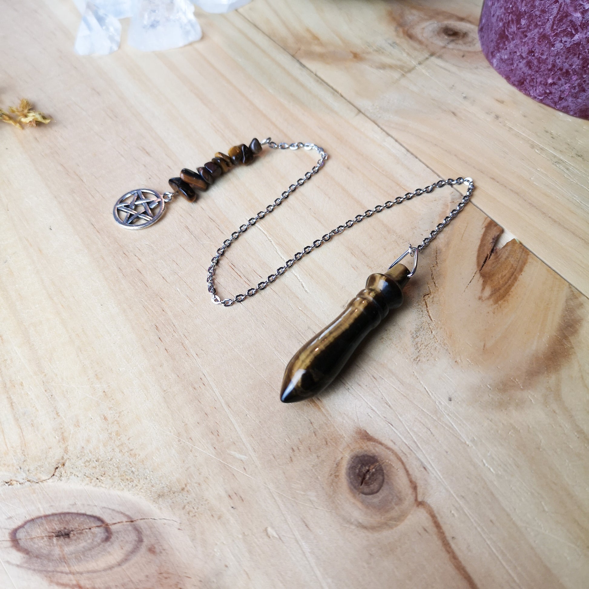 Egyptian Thot pendulum tiger eye and pentacle - The French Witch shop