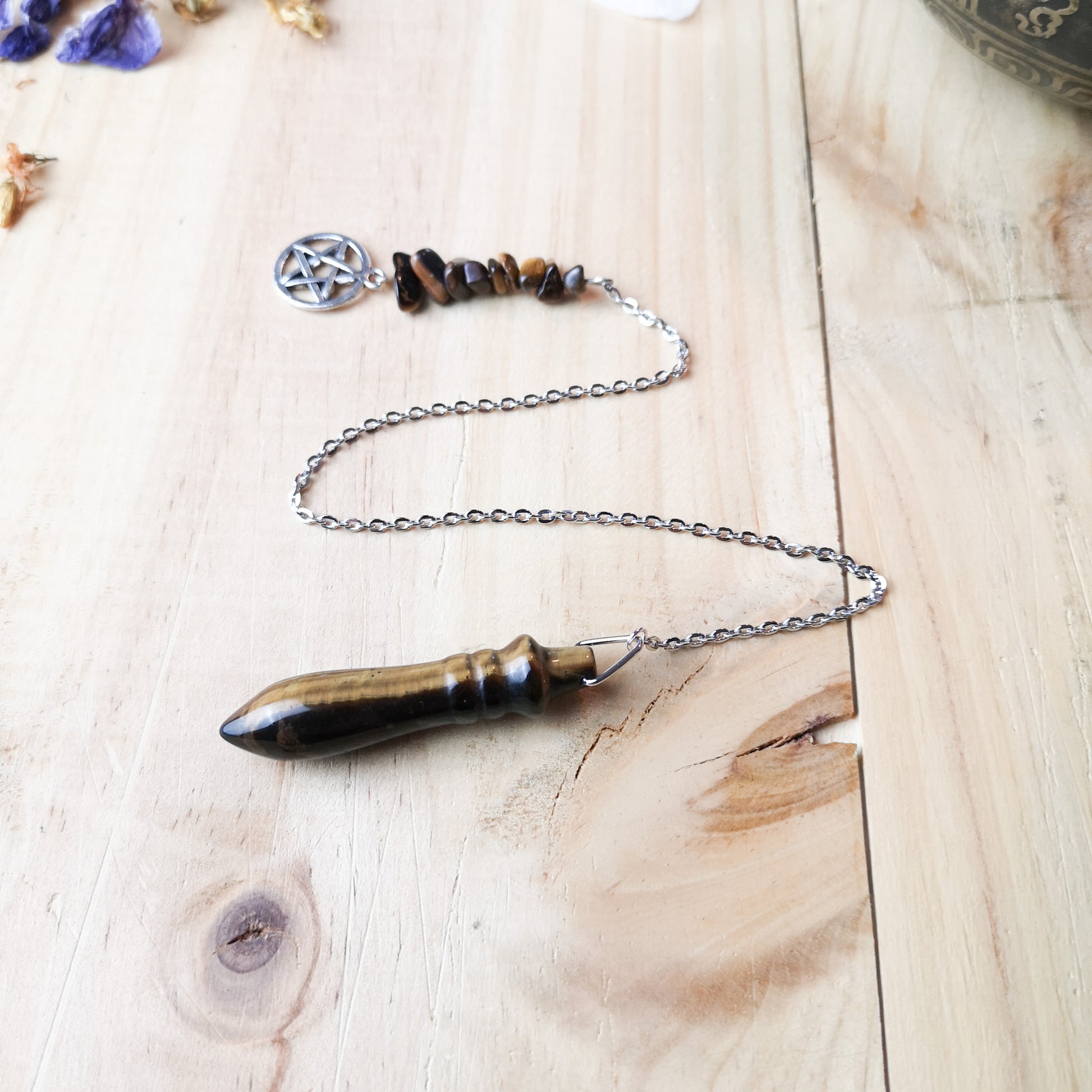 Egyptian Thot pendulum tiger eye and pentacle - The French Witch shop