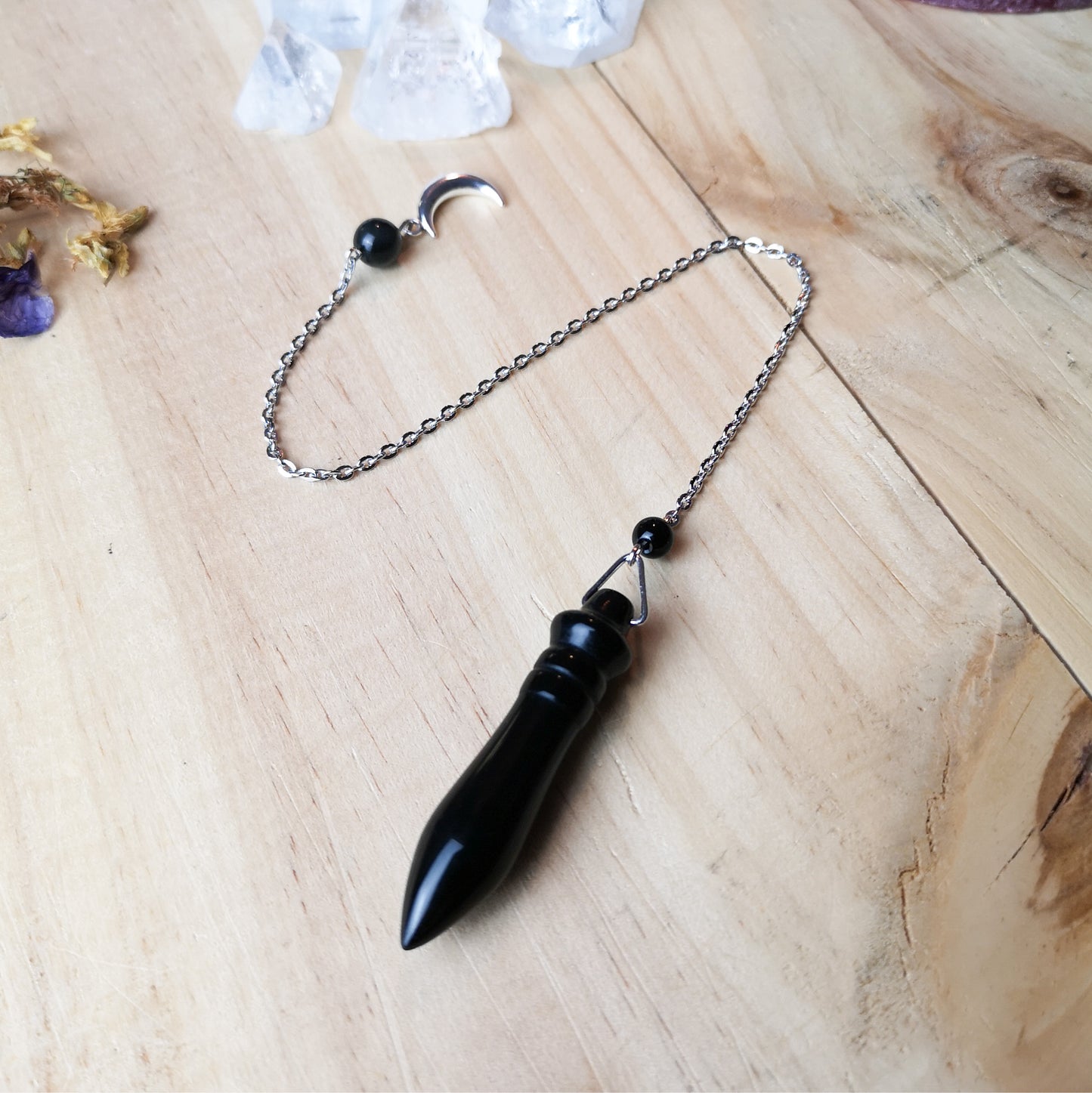 Egyptian Thot pendulum black agate, obsidian and crescent Moon Baguette Magick