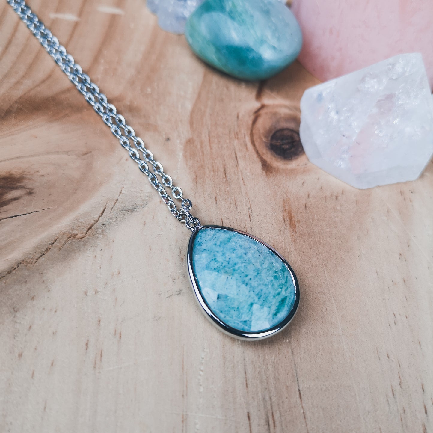 Faceted amazonite gemstone pendant necklace - The French Witch shop