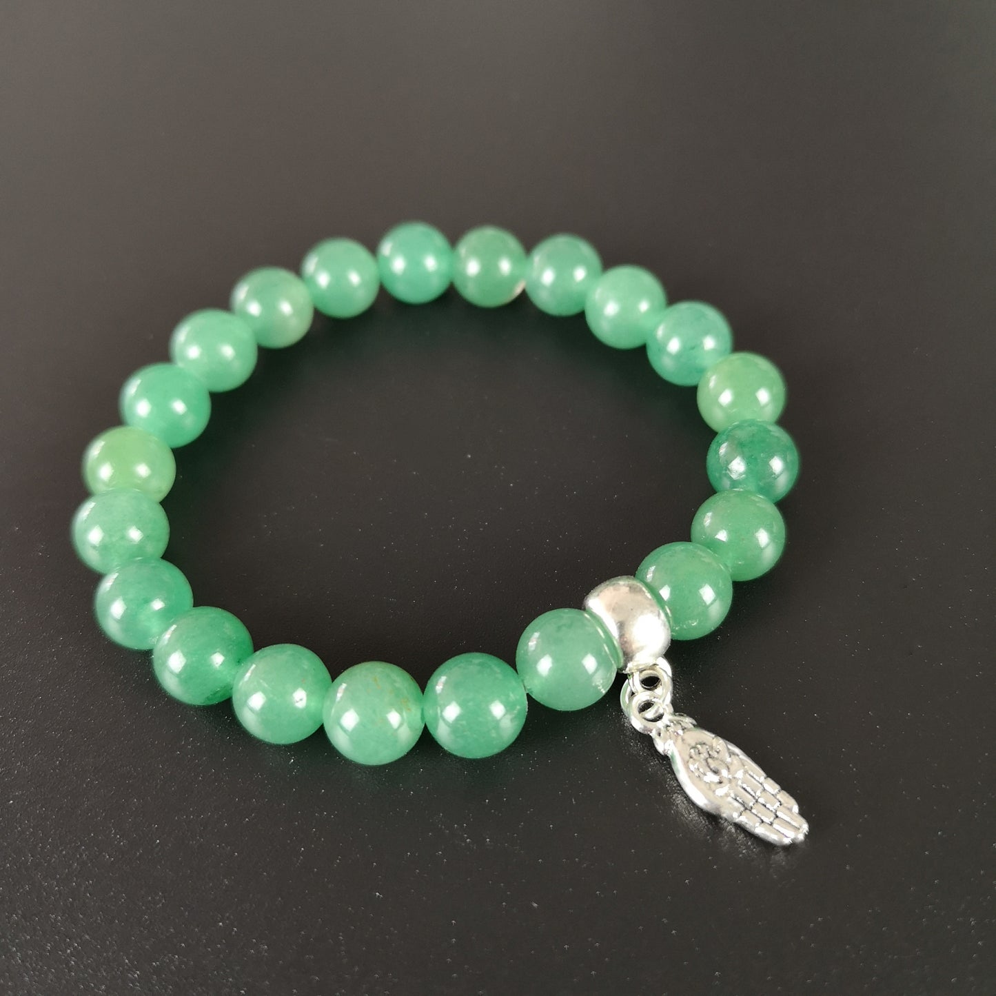 Aventurine mala beaded bracelet with a hand and lotus charm - The French Witch shop
