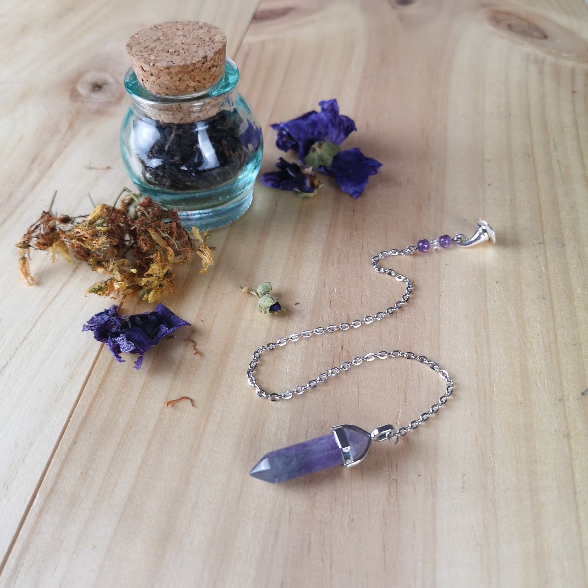 Amethyst gemstone pendulum witch hat charm witchcraft Wiccan divination tool
