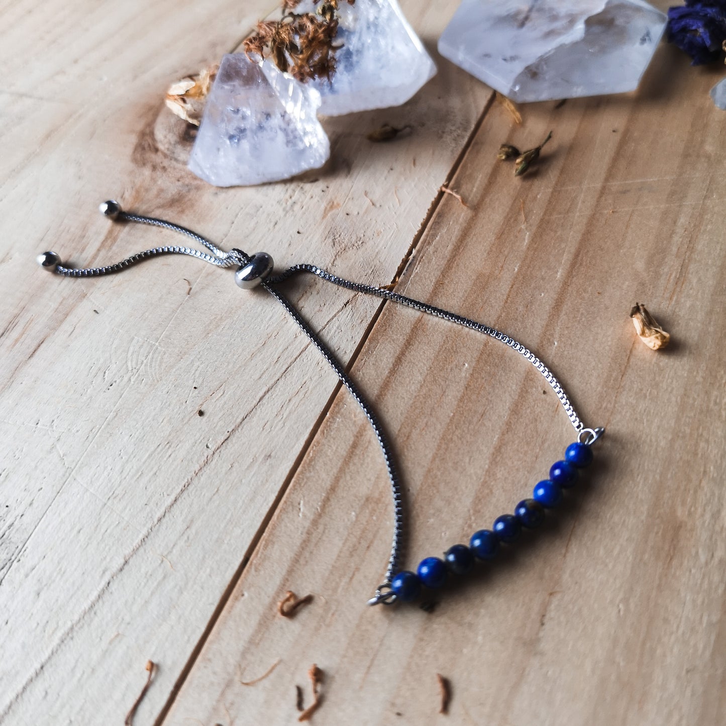 Slider bracelet, made of stainless steel and fluorite, lapis lazuli, indian agate, or aventurine and rose quartz Baguette Magick