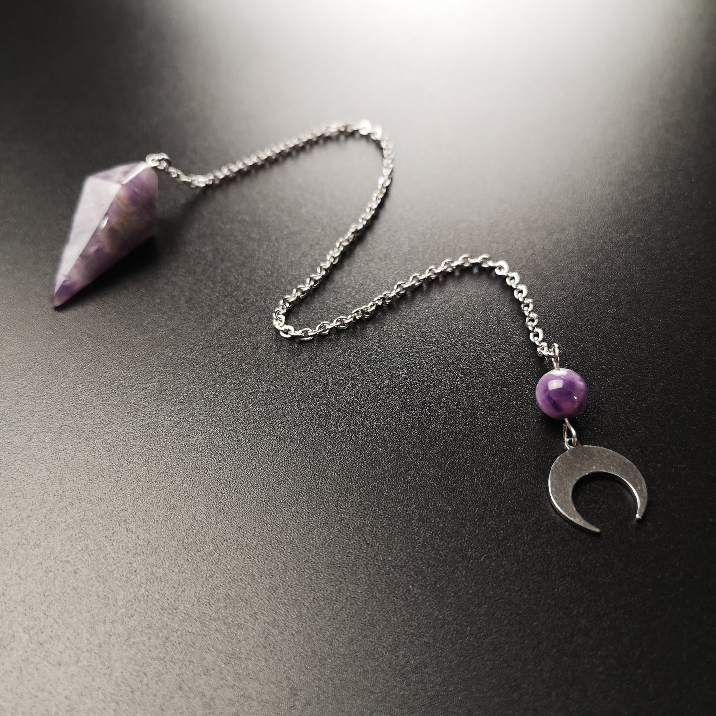 Stainless steel amethyst and Moon crescent pendulum Baguette Magick