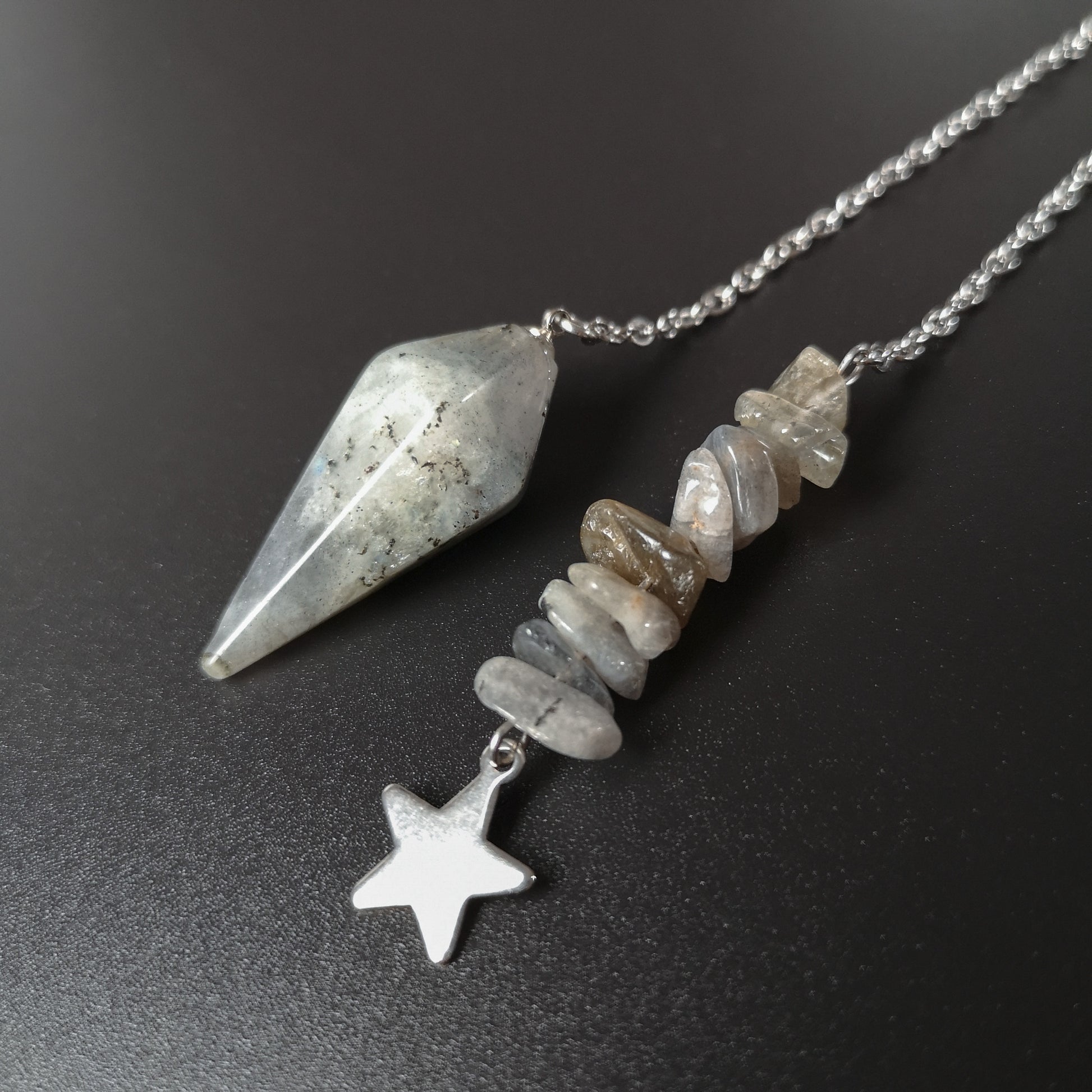 Stainless steel Labradorite and star divination pendulum The French Witch shop