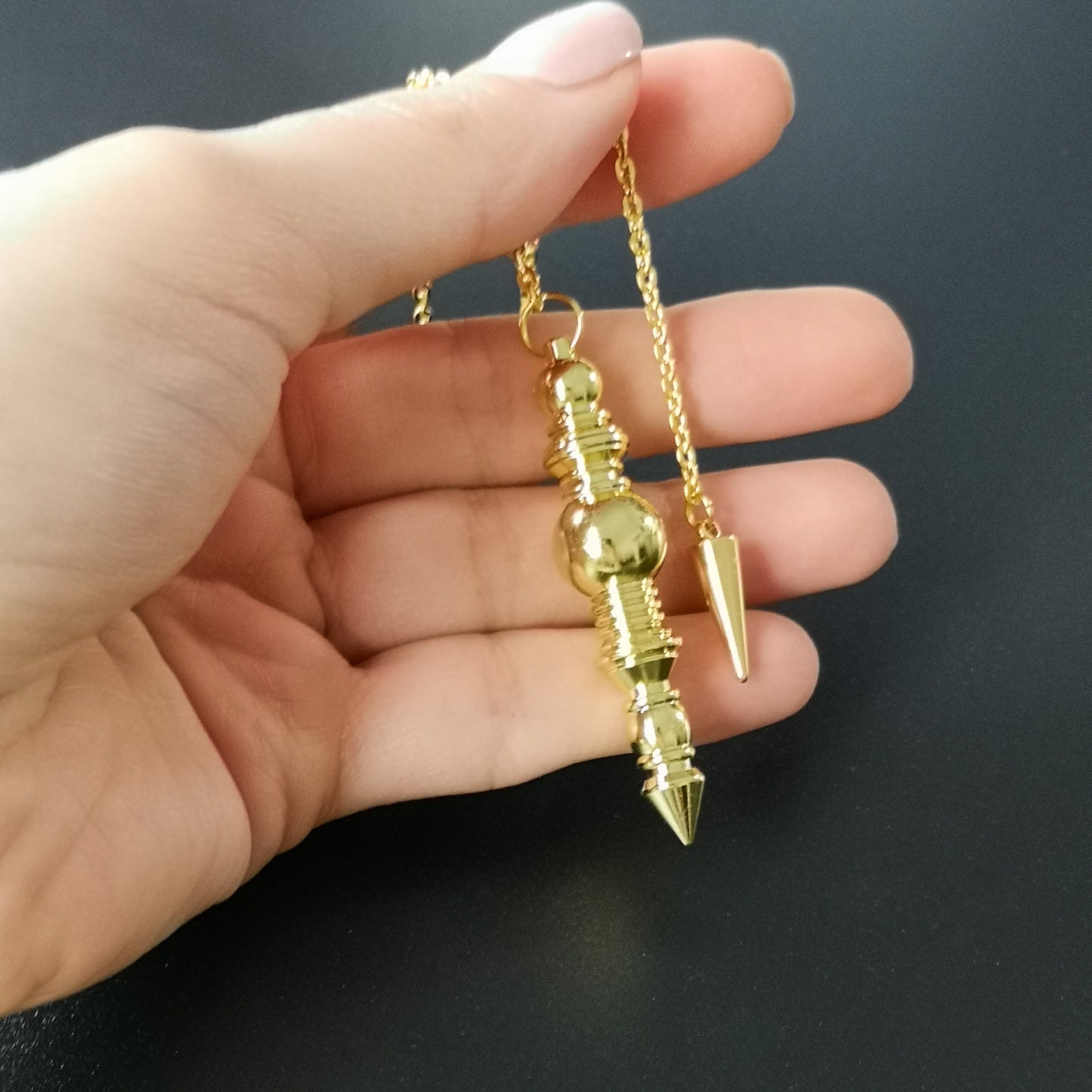 Golden long double Isis style dowsing pendulum - The French Witch shop