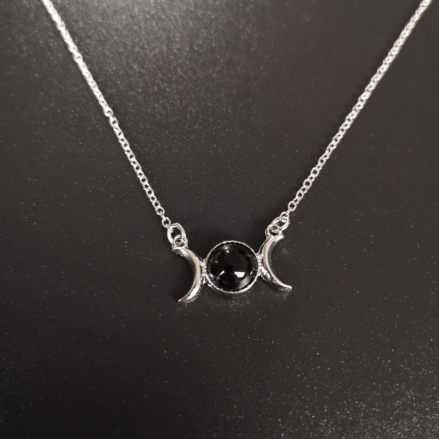 Onyx triple moon necklace wiccan jewelry The French Witch shop