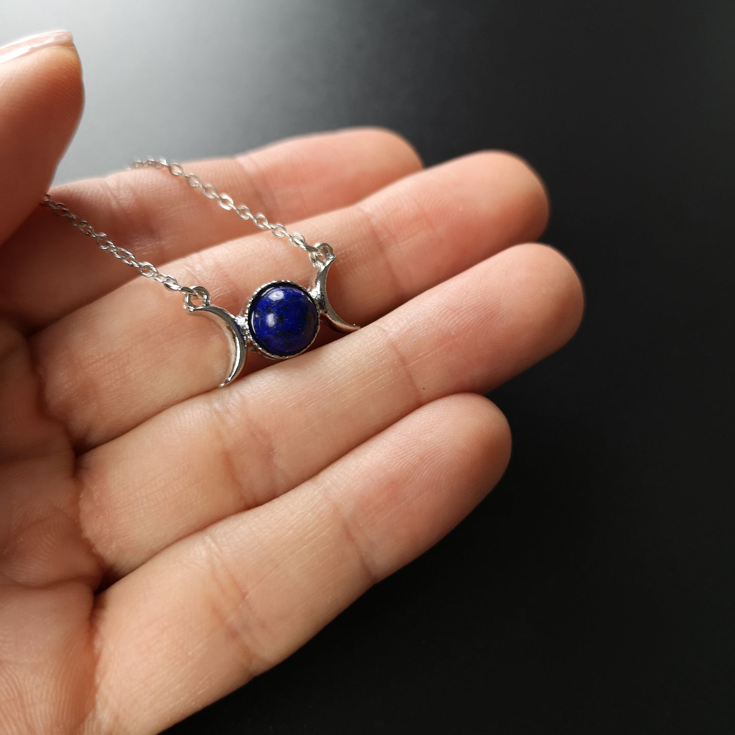 Lapis lazuli triple moon necklace wiccan jewelry The French Witch shop