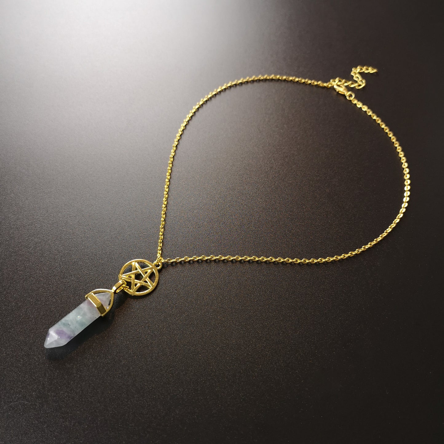 Golden fluorite and pentacle divination pendulum necklace - The French Witch shop