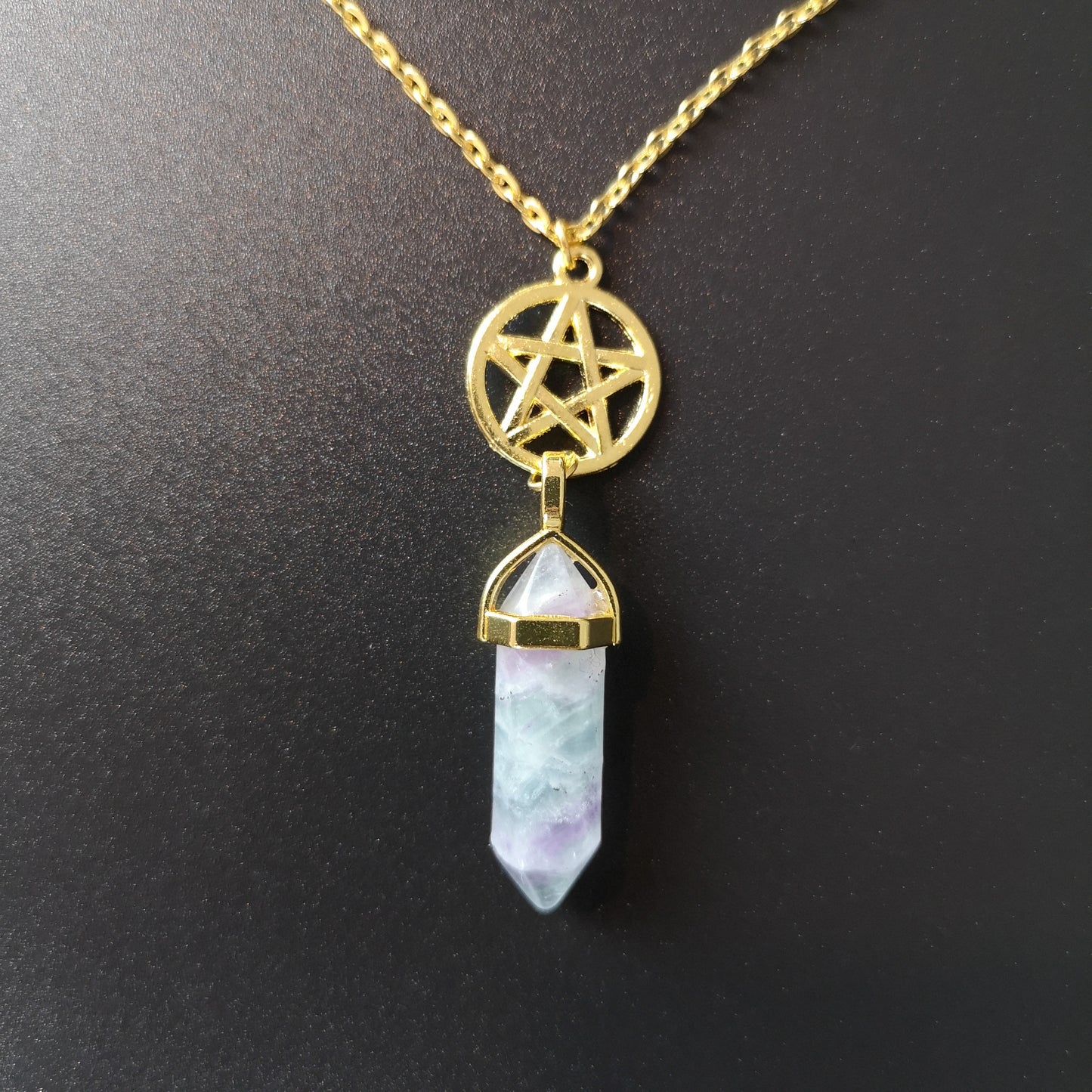Golden fluorite and pentacle divination pendulum necklace Baguette Magick