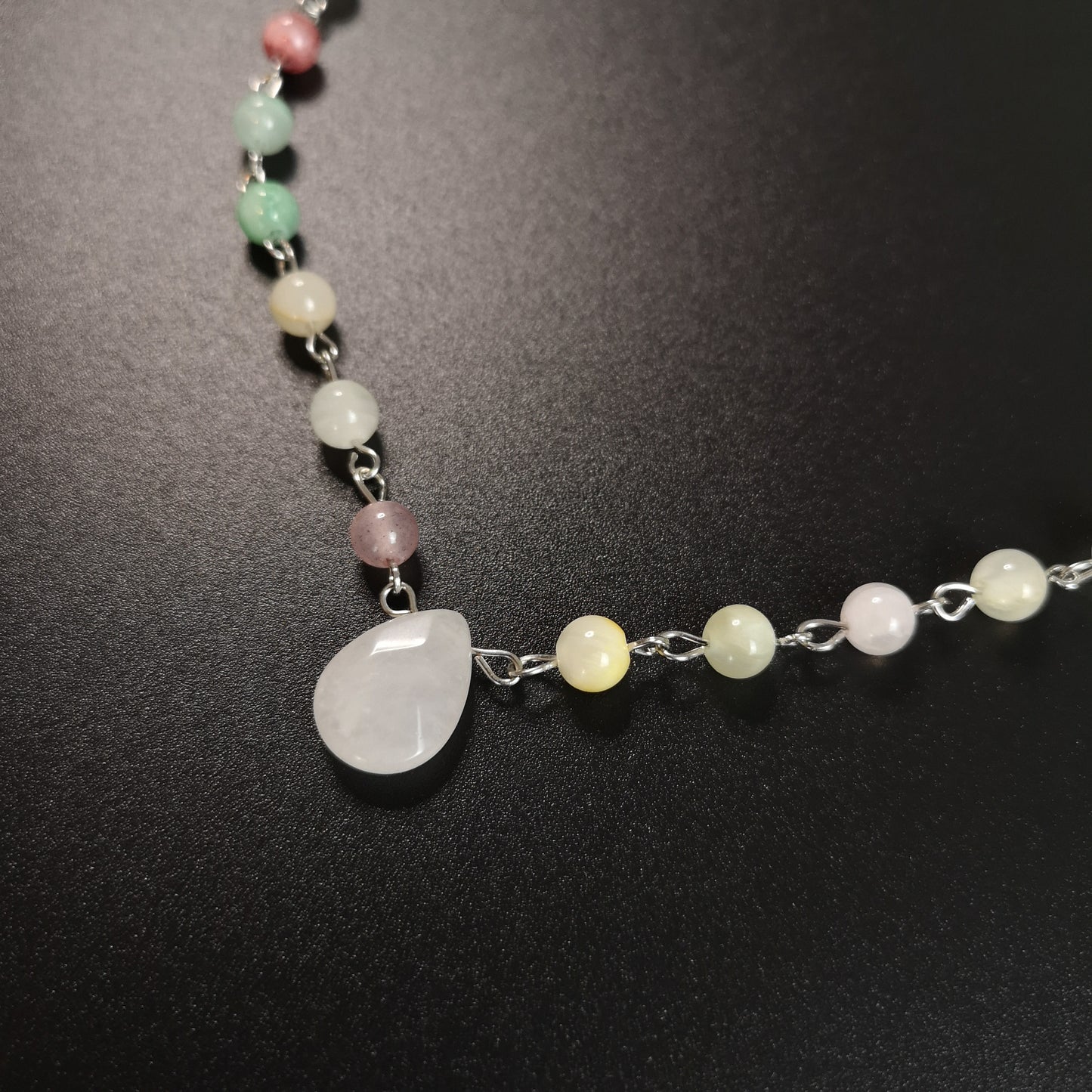 Rose quartz and pastel agate beads romantic choker The French Witch shop