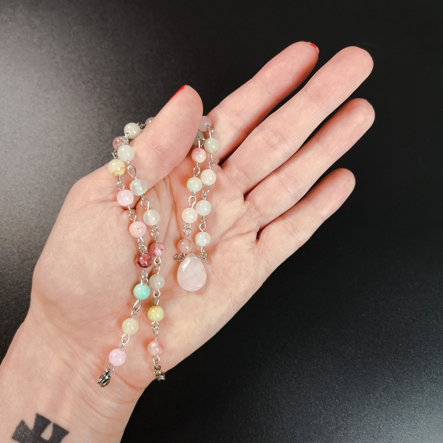 Rose quartz and pastel agate beads romantic choker The French Witch shop