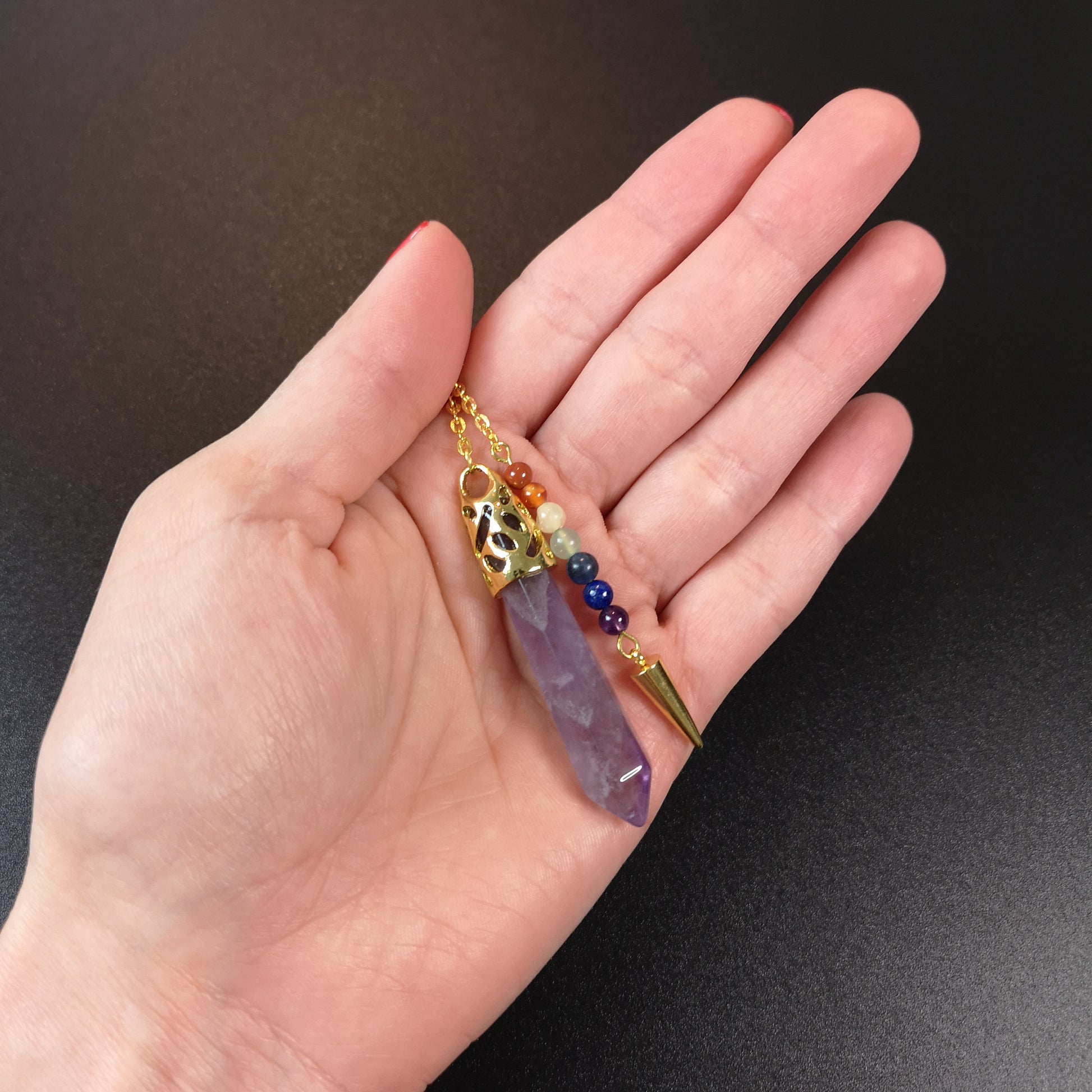7 chakras amethyst golden pendulum with a spike - The French Witch shop