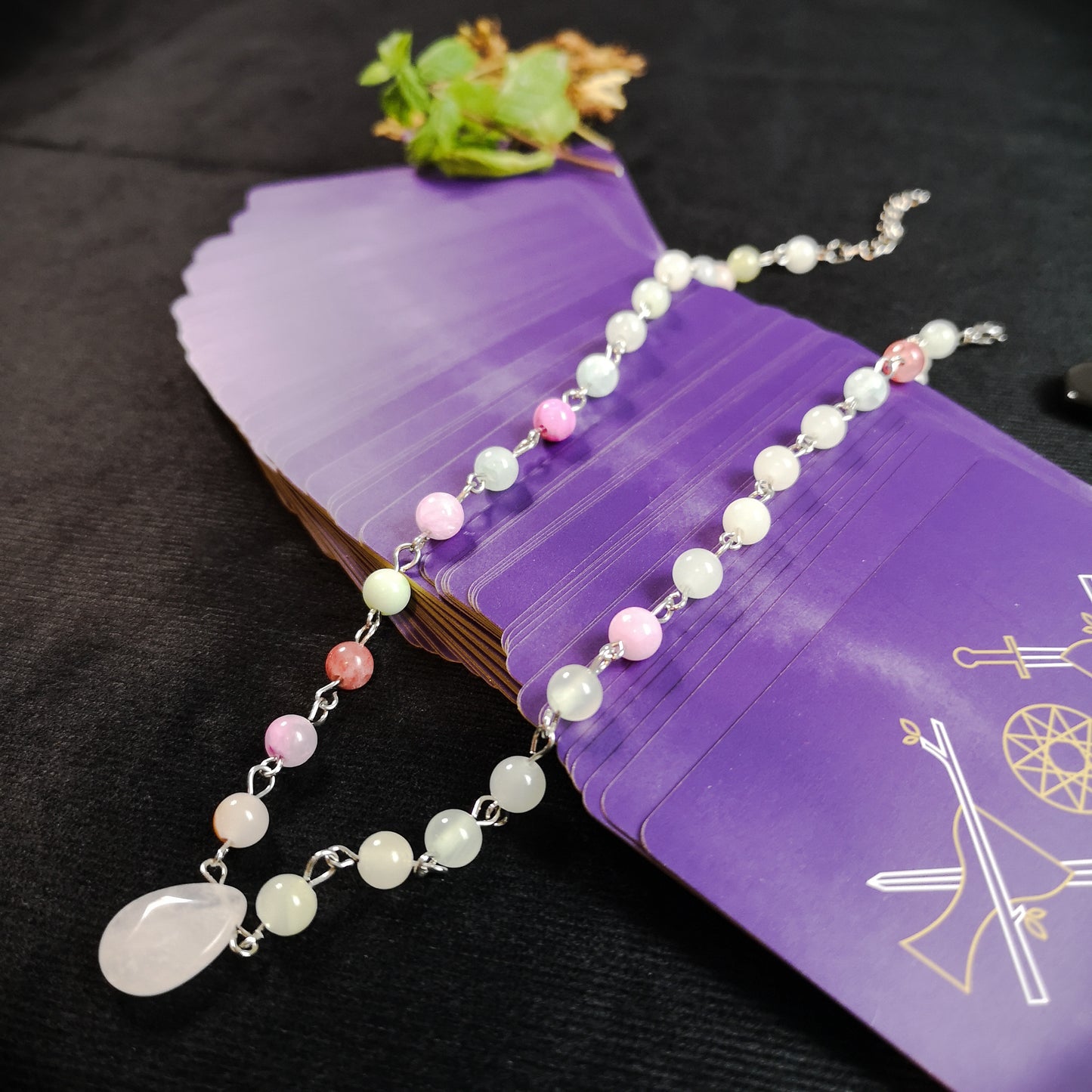 Rose quartz and pastel agate beads romantic choker Baguette Magick