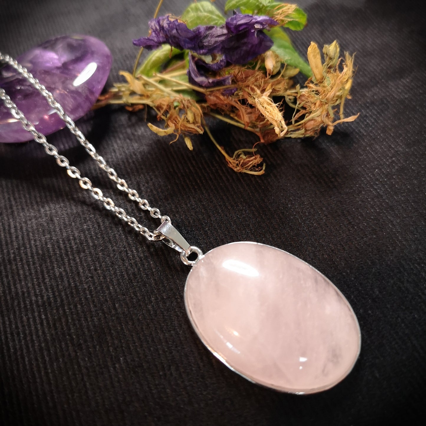Big rose quartz gemstone necklace - The French Witch shop