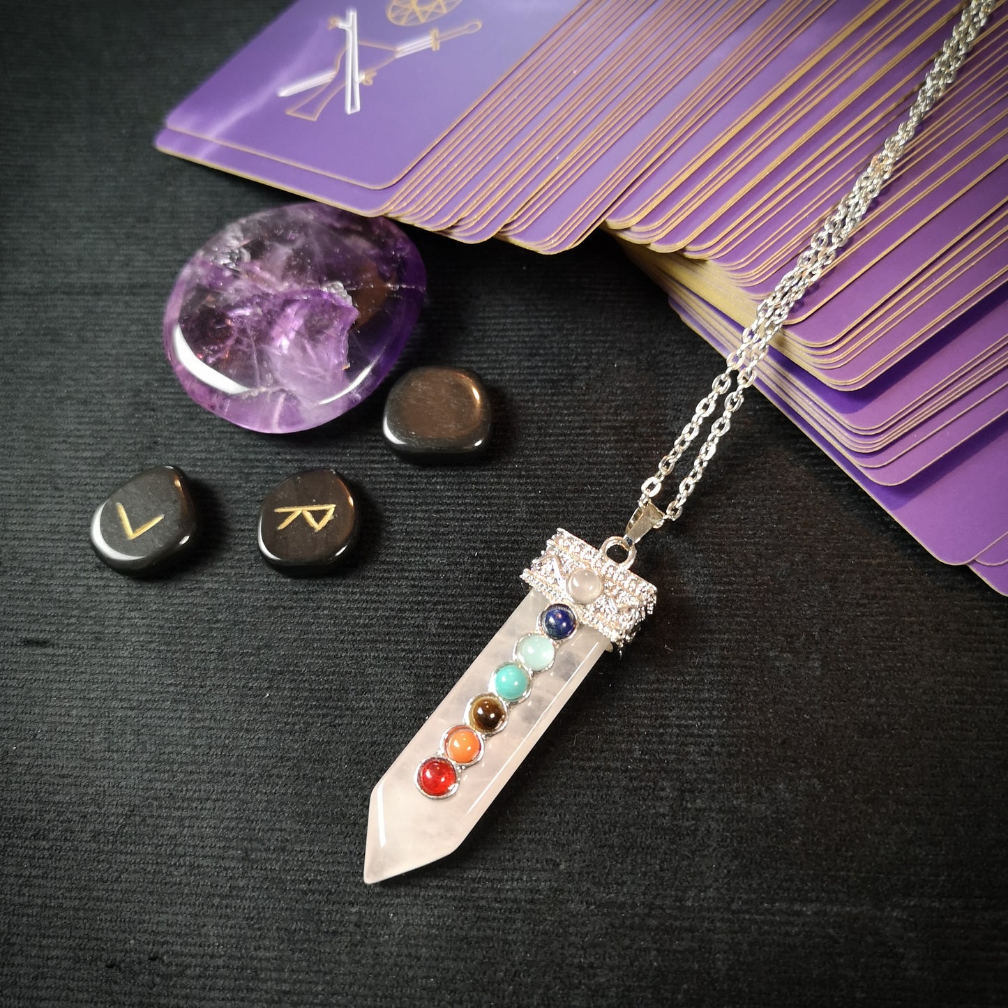 7 chakras rose quartz necklace - The French Witch shop