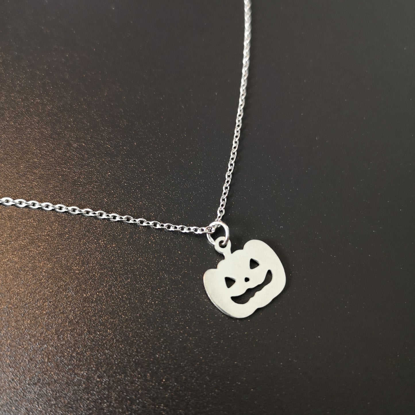 Carved pumpkin pendant necklace stainless steel Halloween jewelry - The French Witch shop