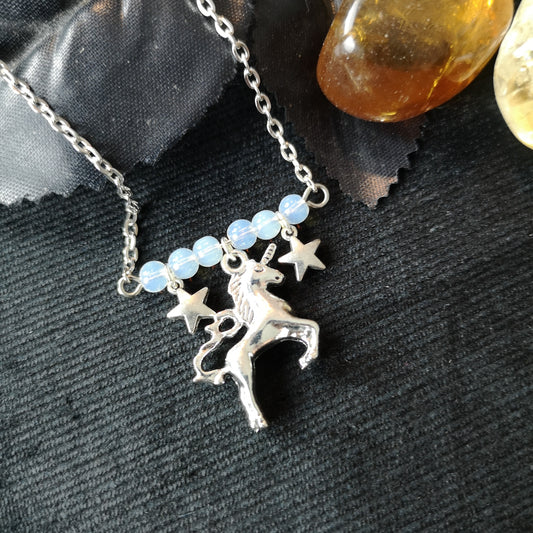 Unicorn and stars necklace, with opalite beads The French Witch shop