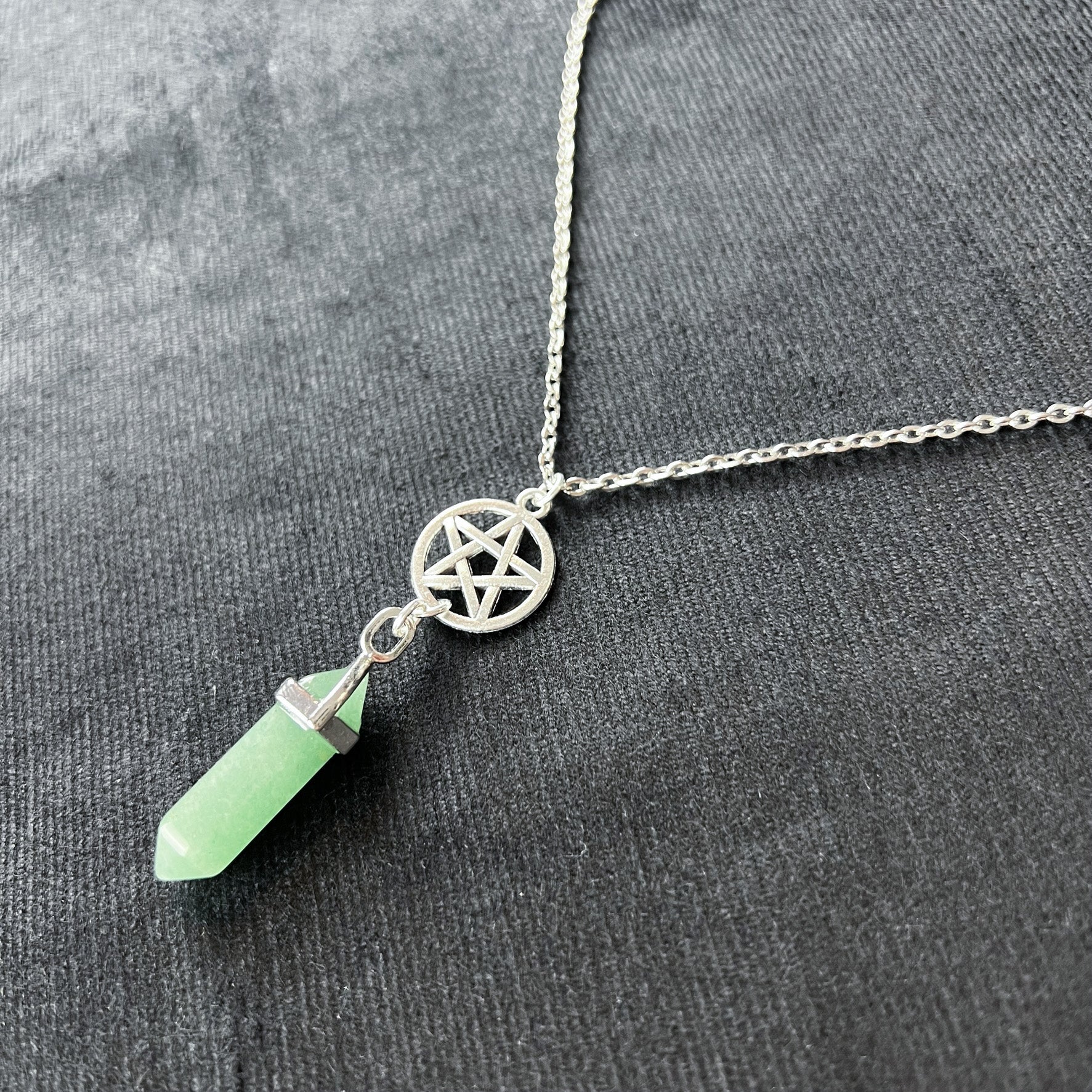 Pentacle pendulum necklace - choose your crystal: obsidian, quartz, rose quartz, or aventurine The French Witch shop