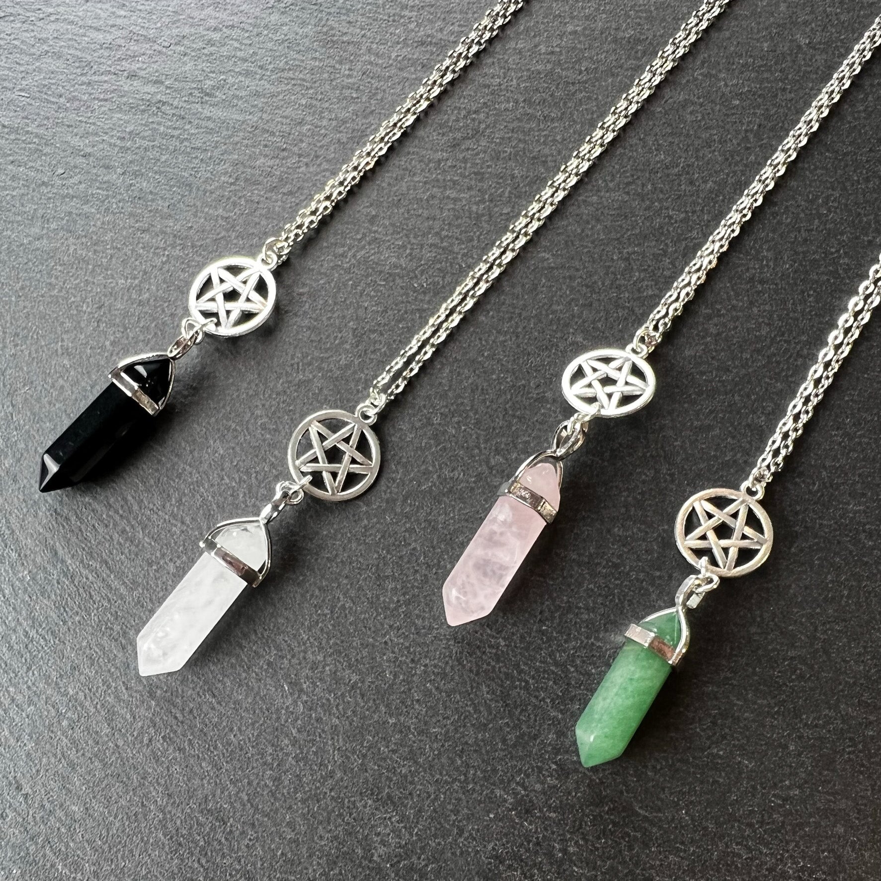 Pentacle pendulum necklace - choose your crystal: obsidian, quartz, rose quartz, or aventurine The French Witch shop