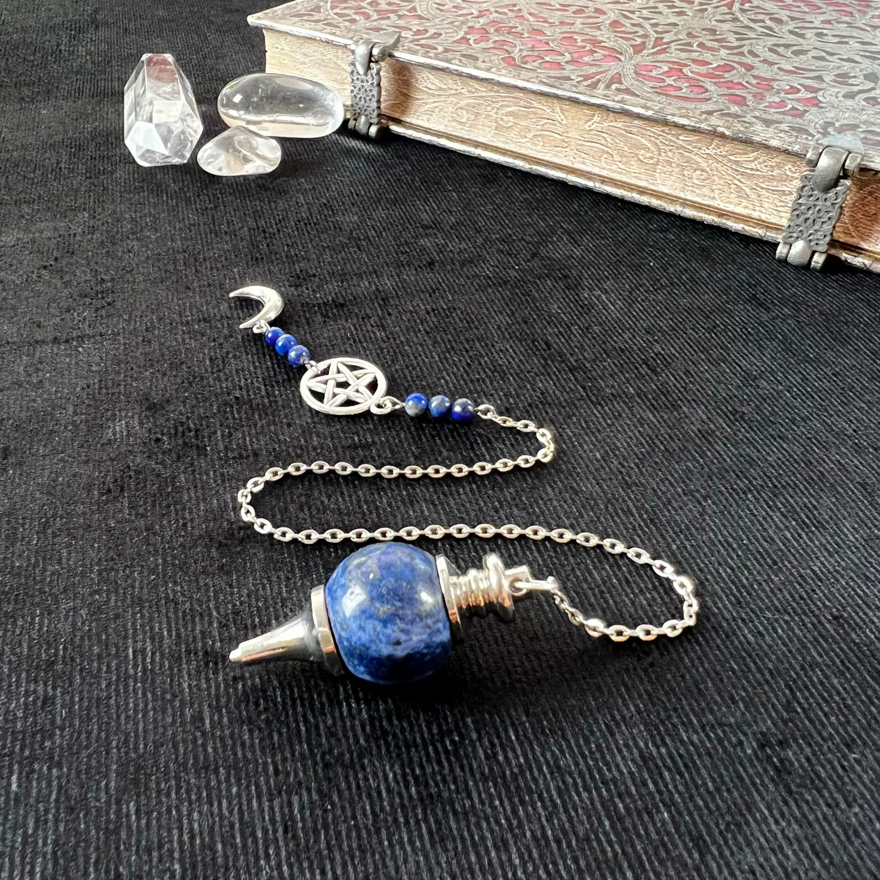 Lapis lazuli, pentacle and Moon crescent Sephoroton divination pendulum - The French Witch shop