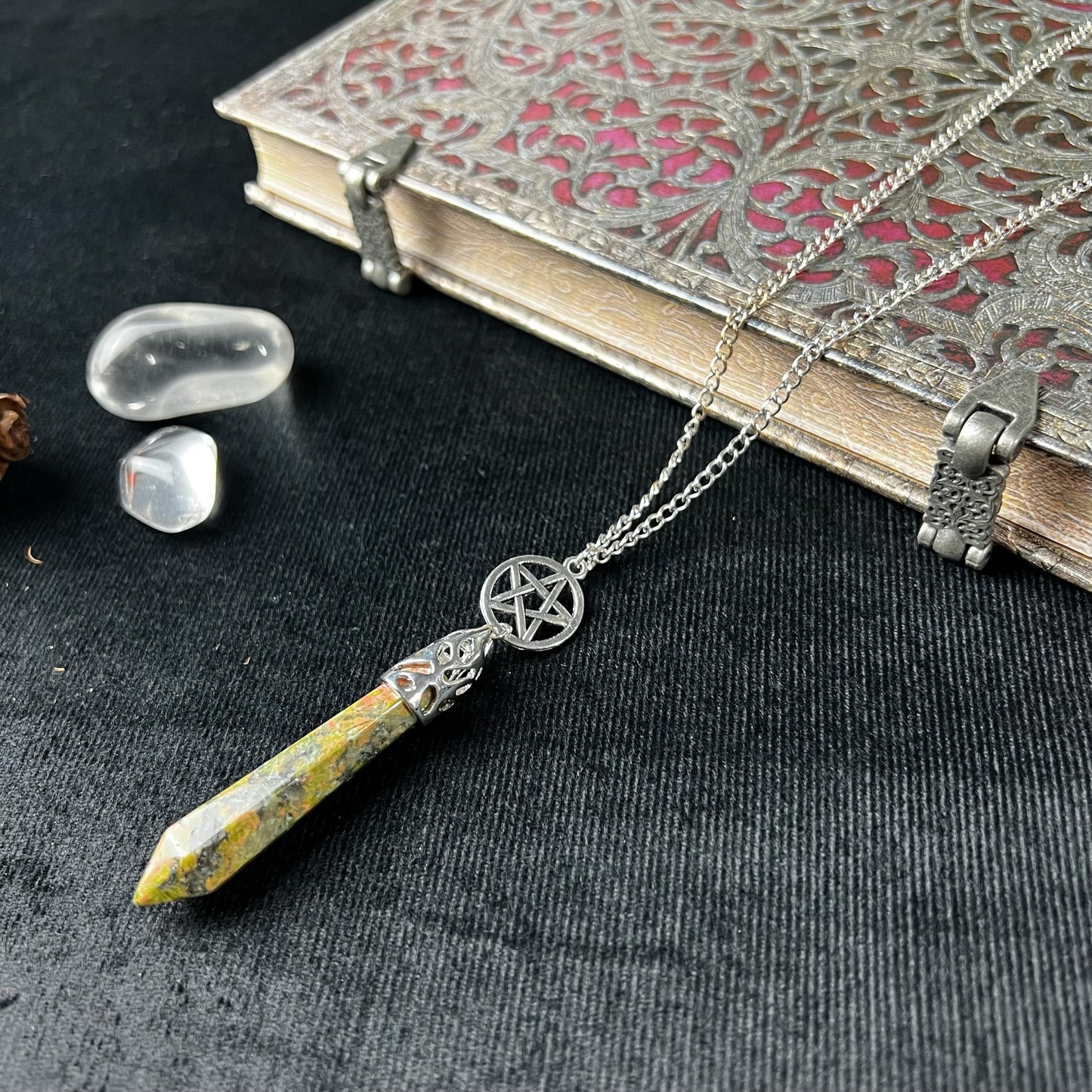 Unakite and pentacle pendulum necklace - The French Witch shop