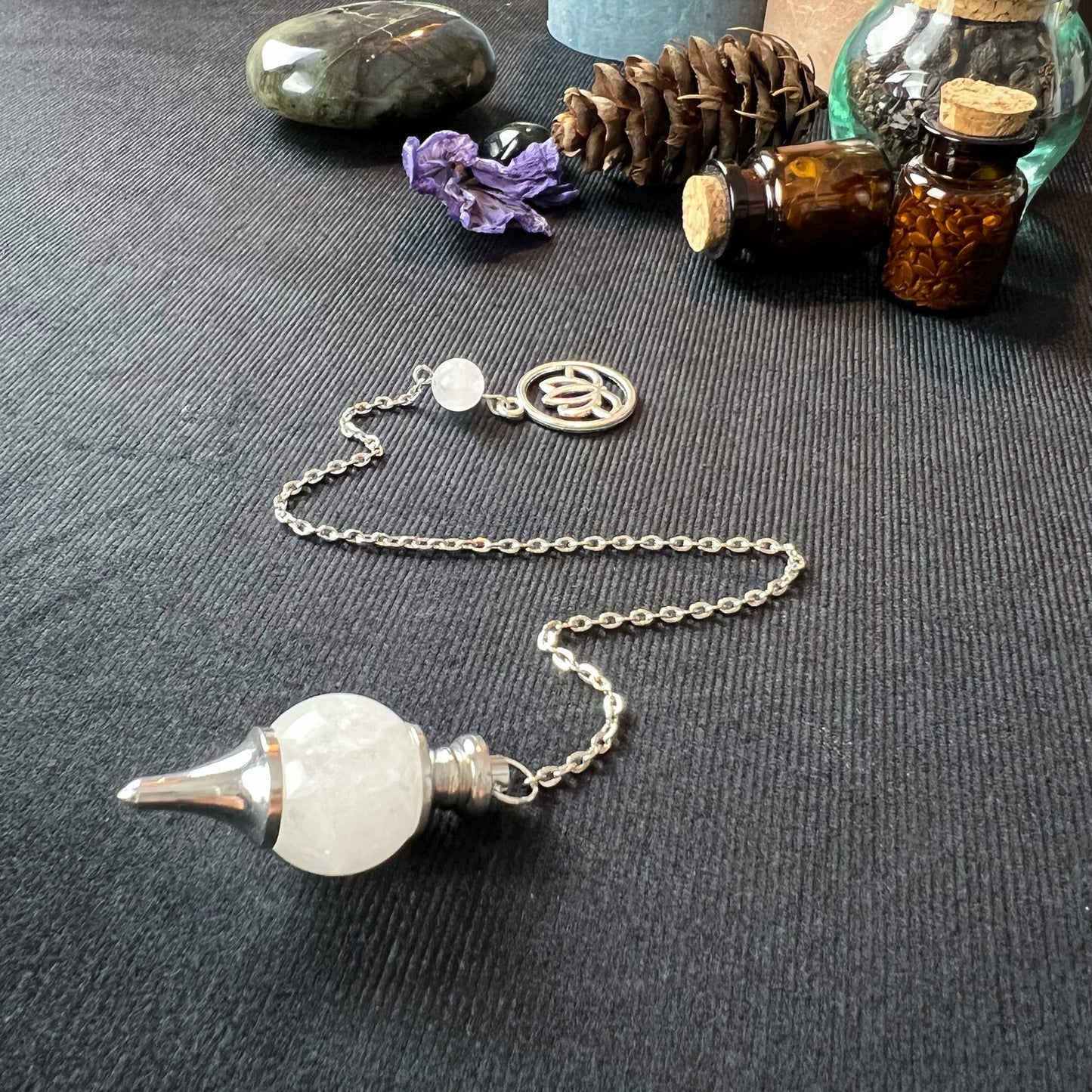 Clear quartz and lotus Sephoroton dowsing pendulum Baguette Magick