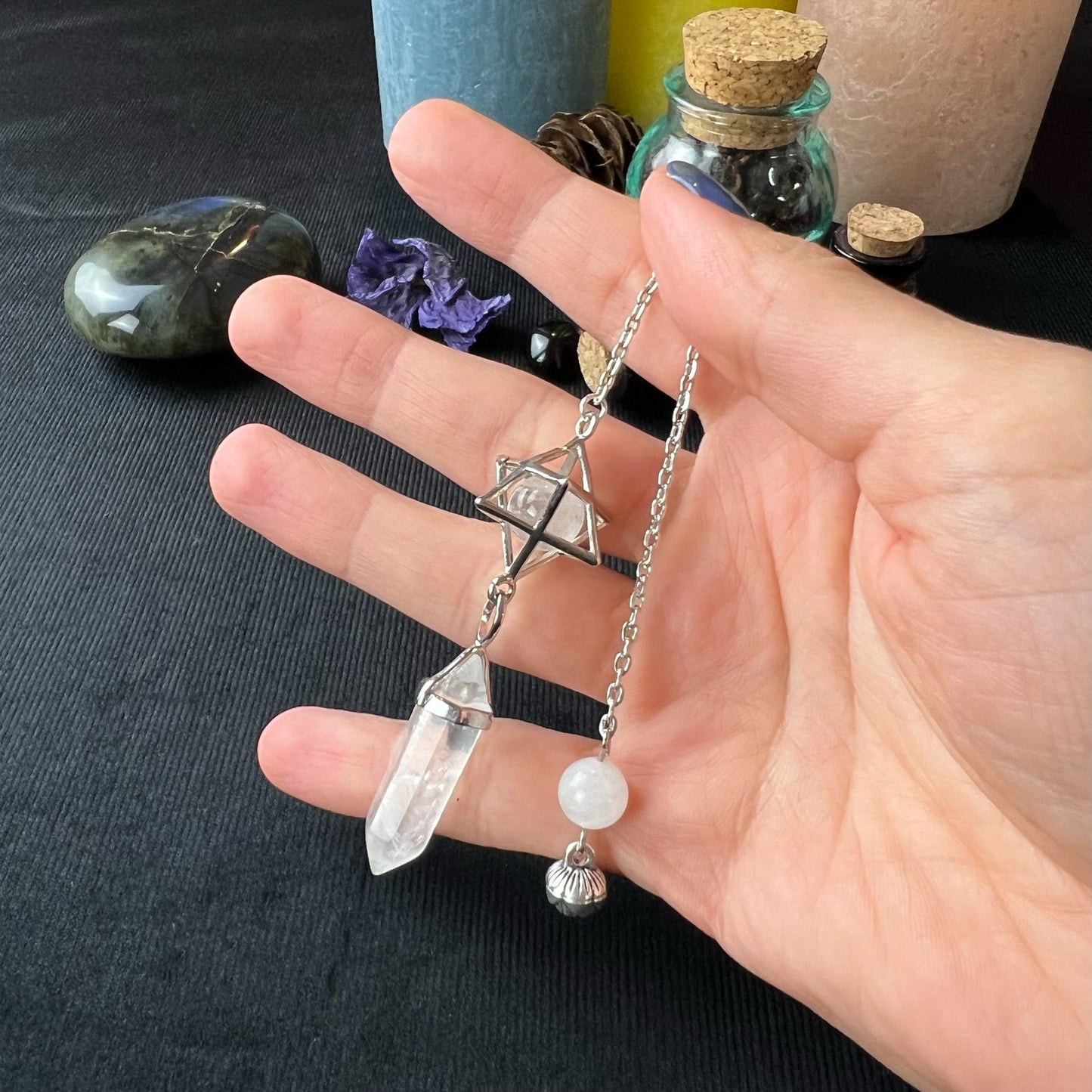Clear quartz Merkaba and lotus seed divination pendulum - The French Witch shop