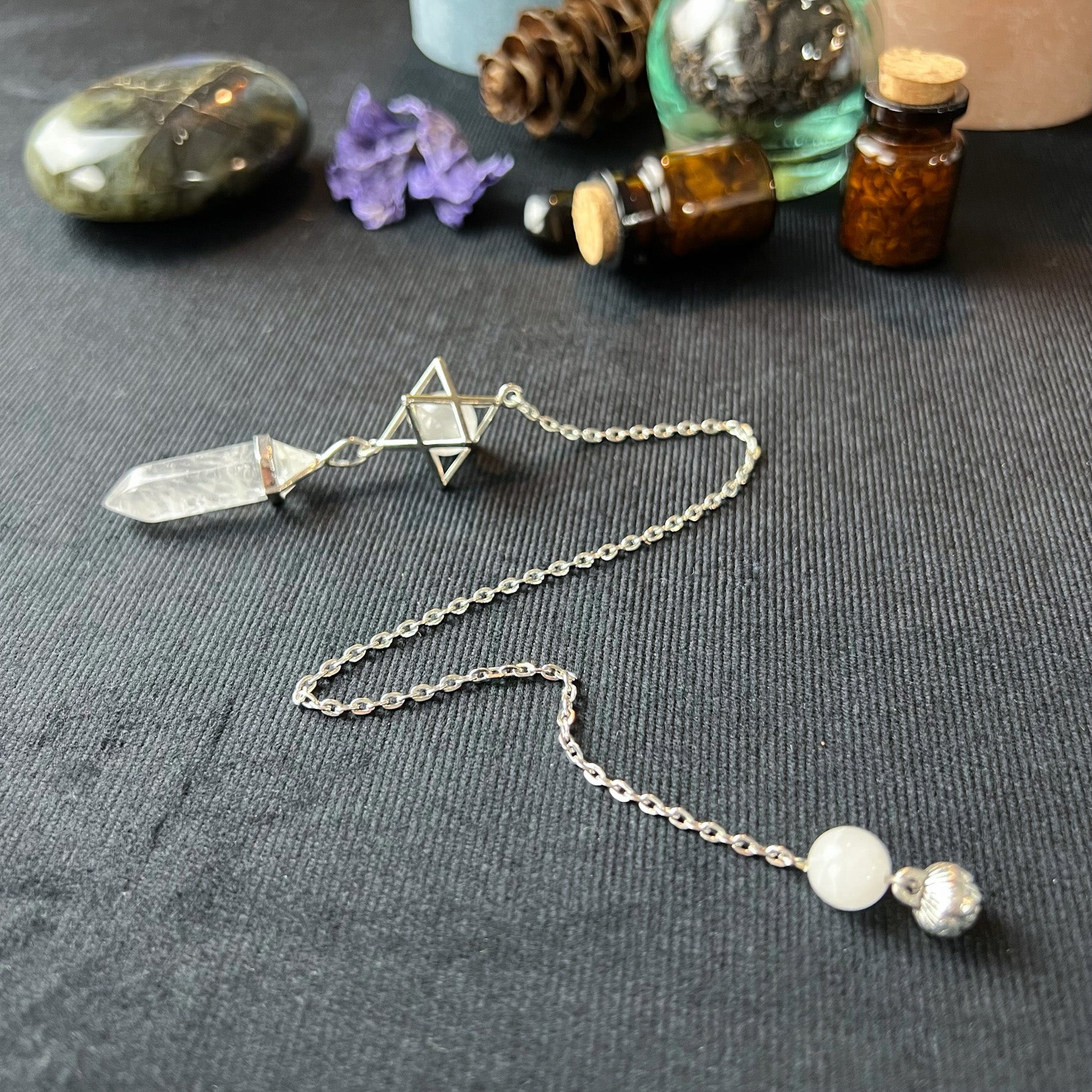 Clear quartz Merkaba and lotus seed divination pendulum Baguette Magick