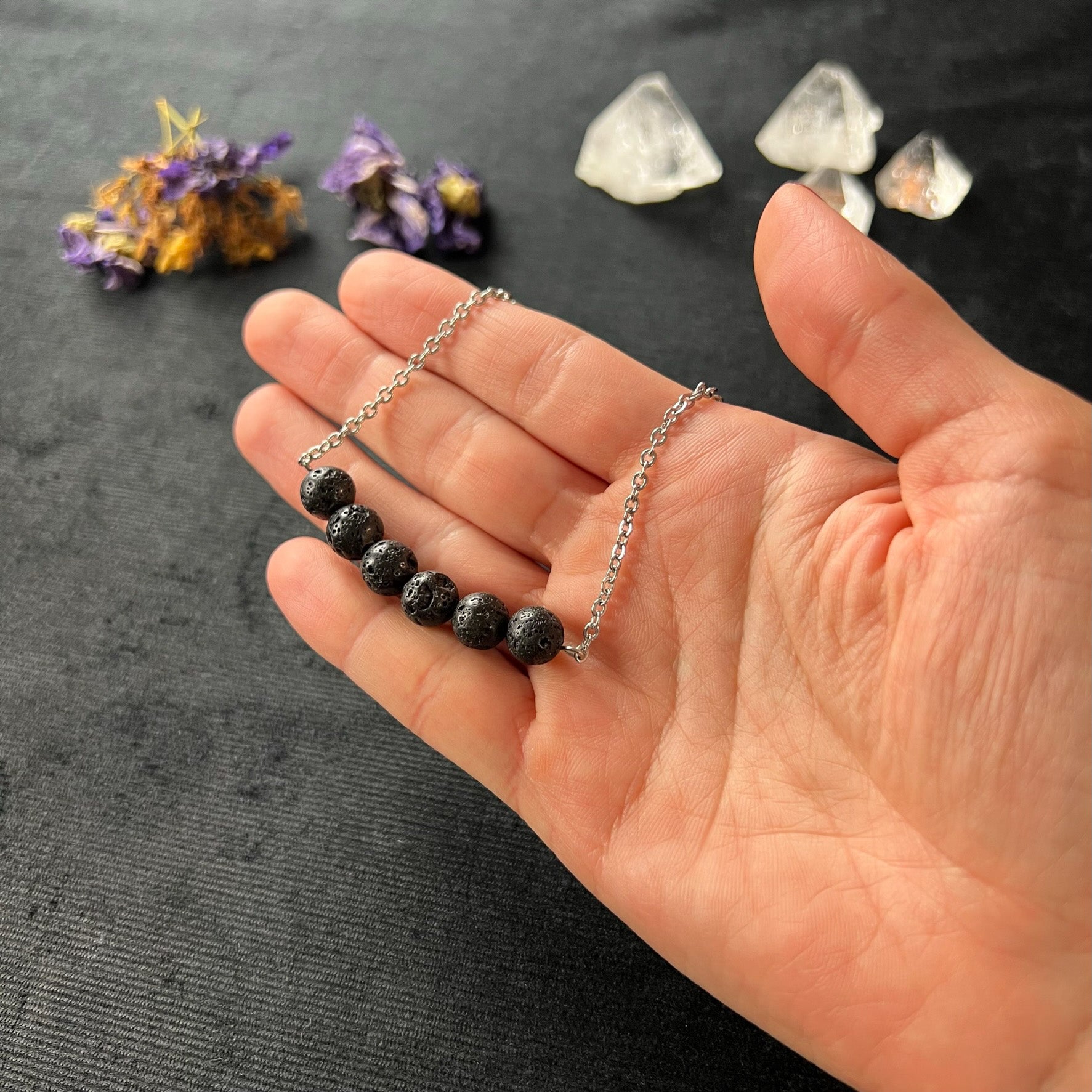 Black Lava Rock Beaded Necklace with Aromatherapy Benefits