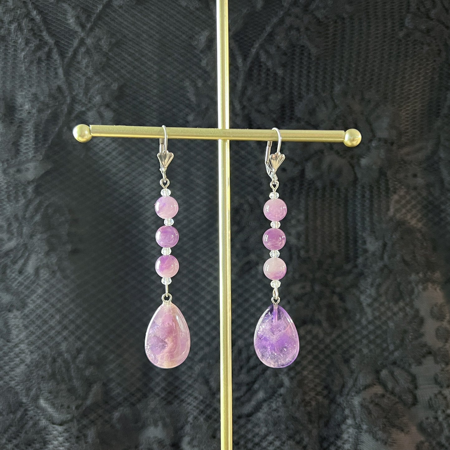 Amethyst beaded art deco earrings Baguette Magick