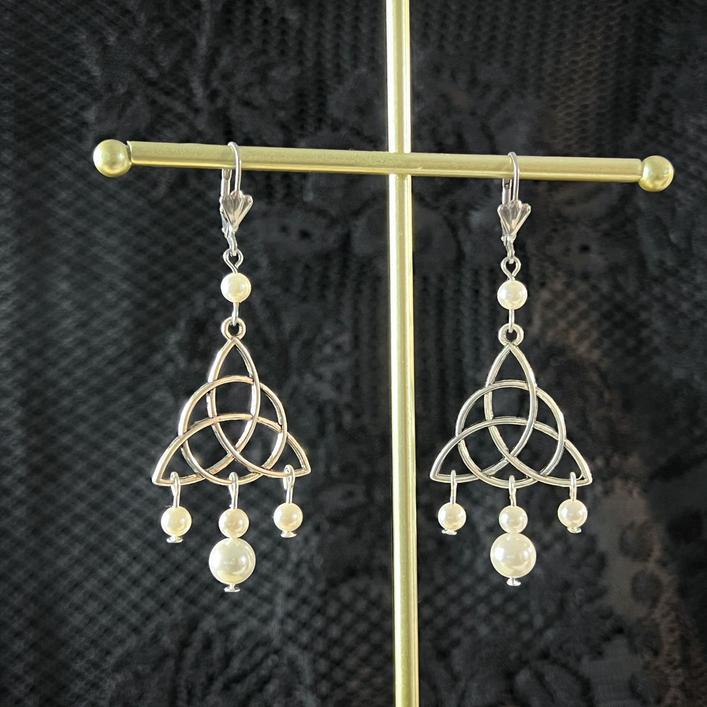 Triquetra and pearls victorian earrings witchy jewelry wiccan earrings bridal earrings wedding jewelry