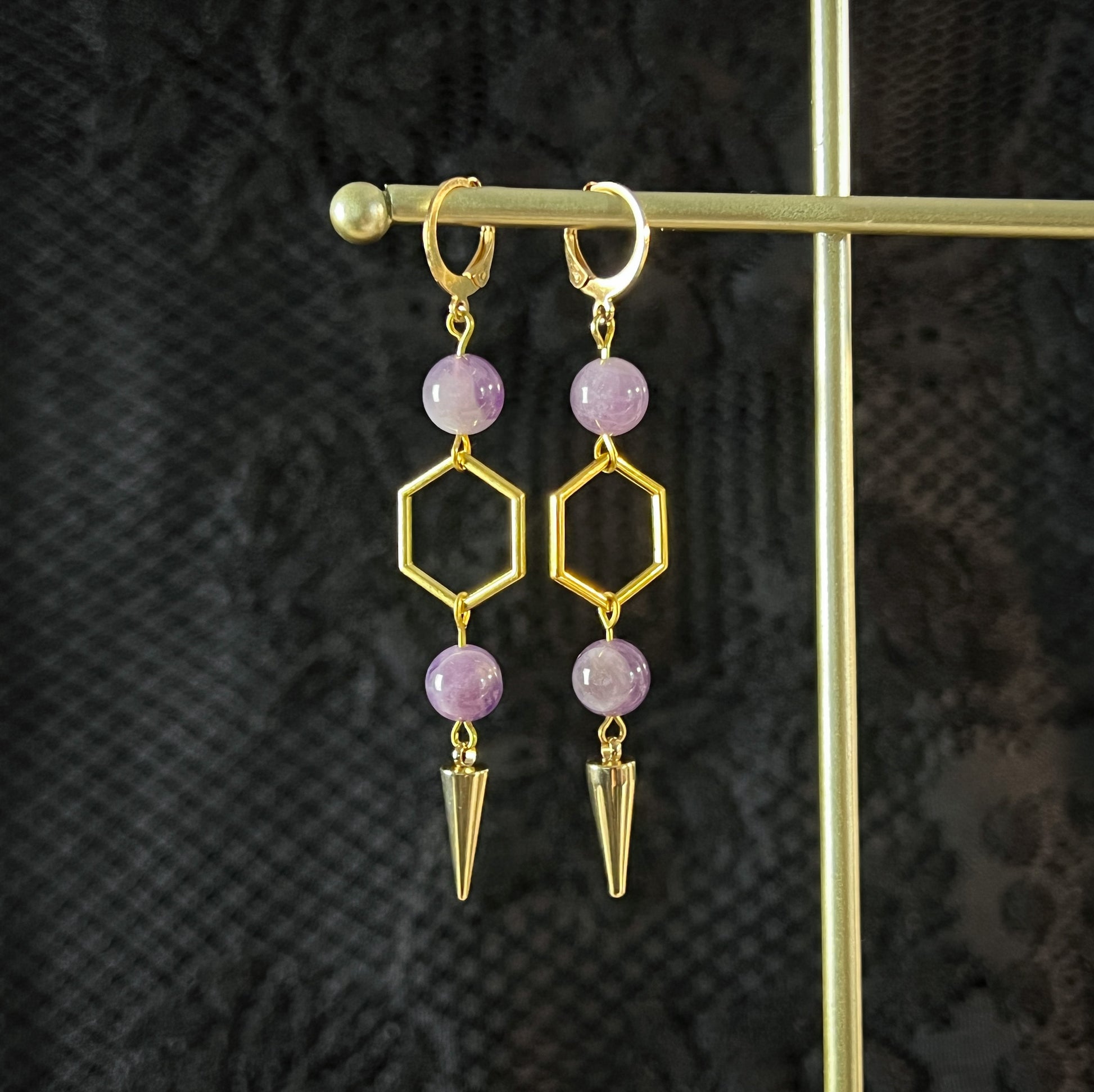 Geometric amethyst earrings amethyst jewelry minimalist earrings