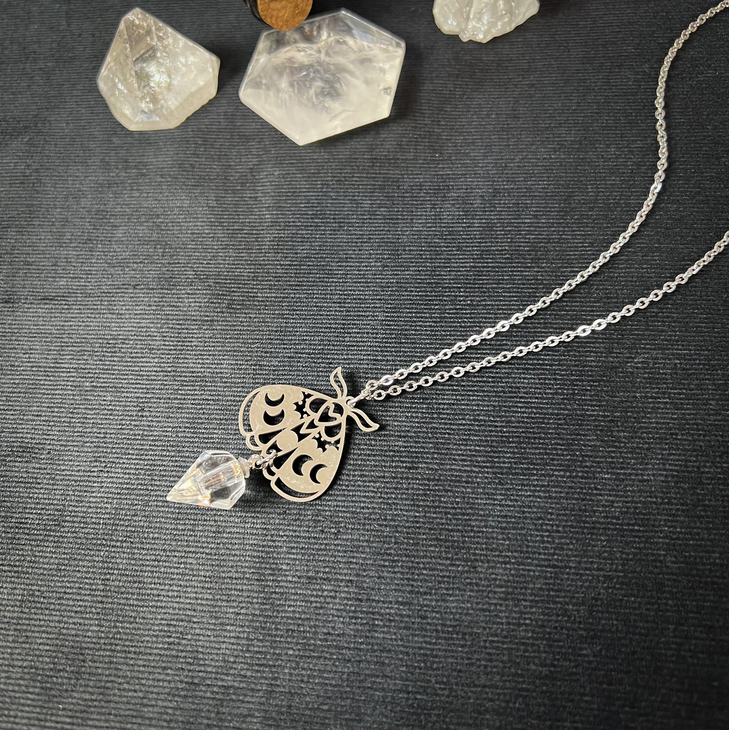 Moth potion necklace made of stainless steel with moon phases Baguette Magick