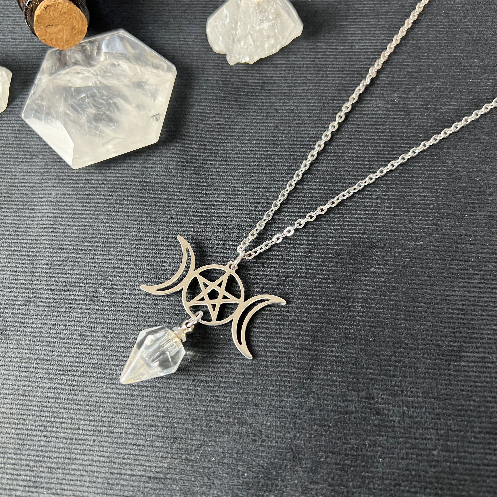 Triple Moon and pentacle potion necklace made of stainless steel Baguette Magick