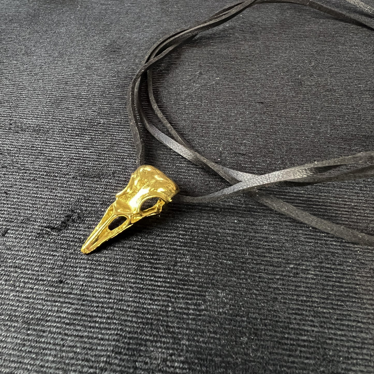 Witchy jewelry golden Bird skull choker vegan leather gothic necklace statement pagan jewelry wrap choker with a raven skull
