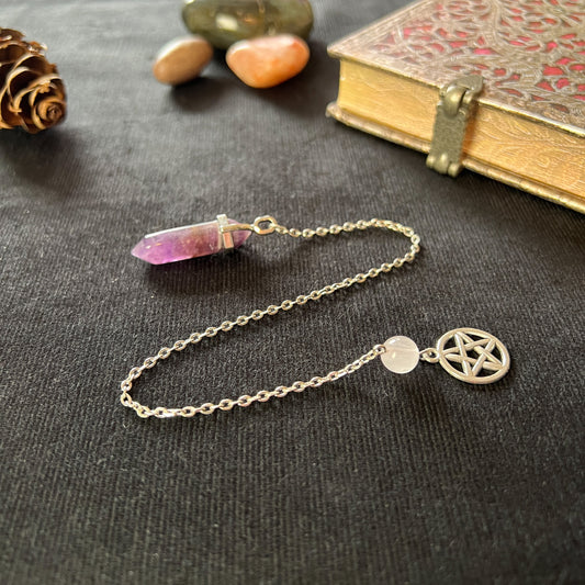 Amethyst and rose quartz pentacle pendulum crystal pendulum for dowsing fortune telling divination witchy pendulum
