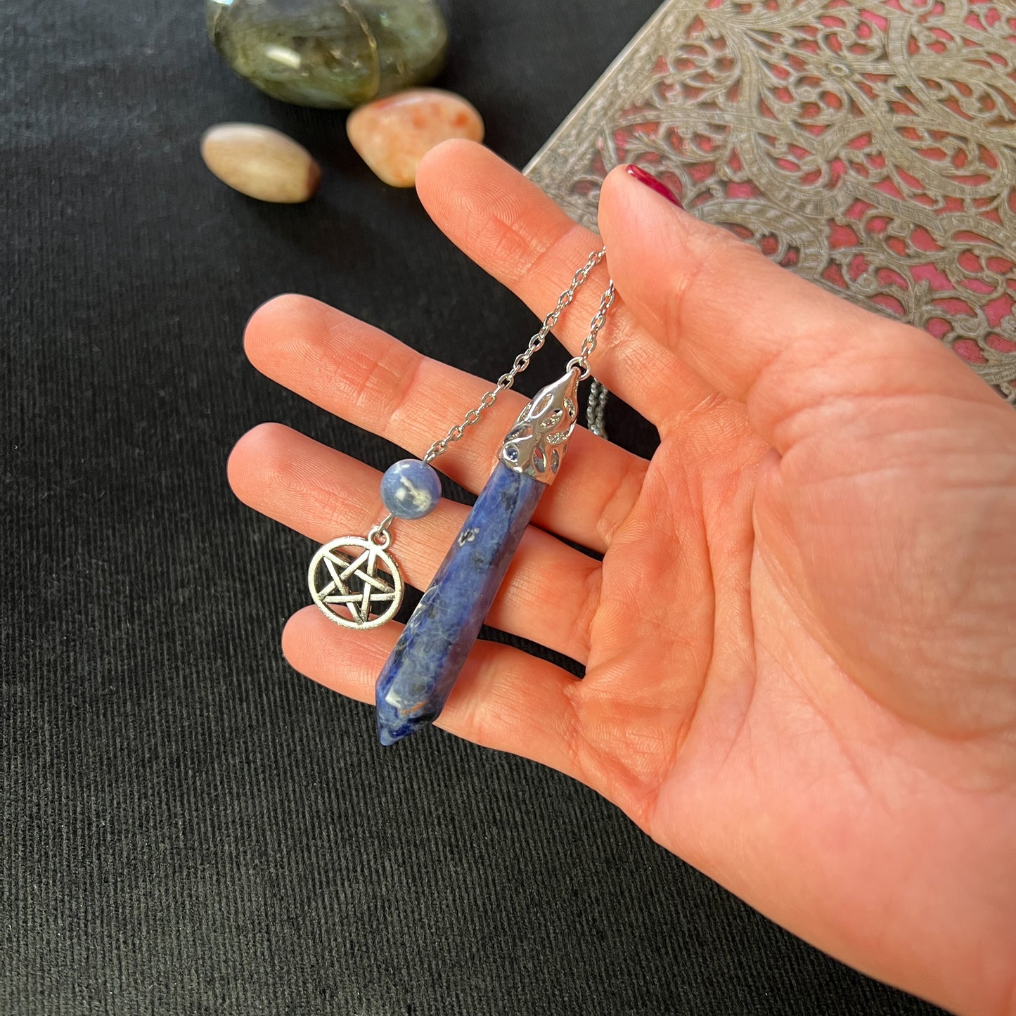 Sodalite and pentacle dowsing pendulum