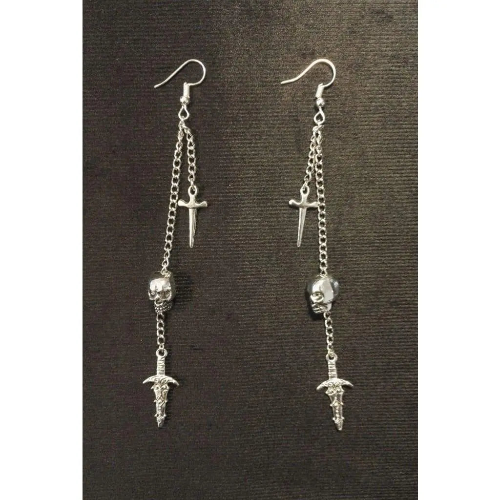 Skull and daggers dangle & drop earrings Baguette Magick