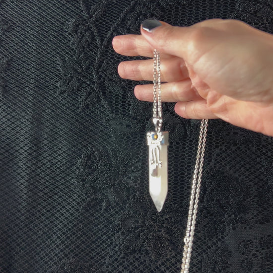 Quartz necklace boho jewelry witchy jewelry quartz pendant with opalite witch gift art nouveau necklace spiritual jewelry