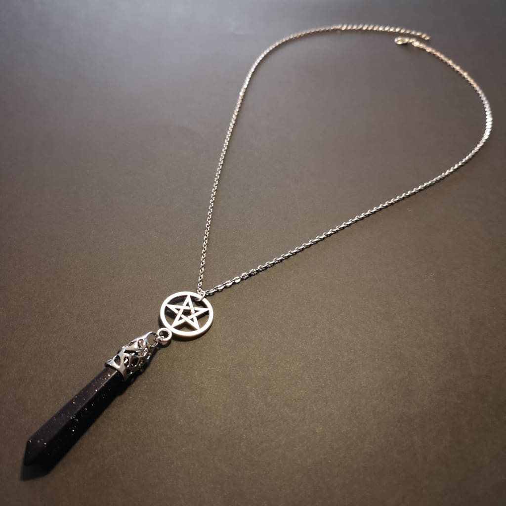 Blue sandstone inverted pentacle pendulum necklace - The French Witch shop